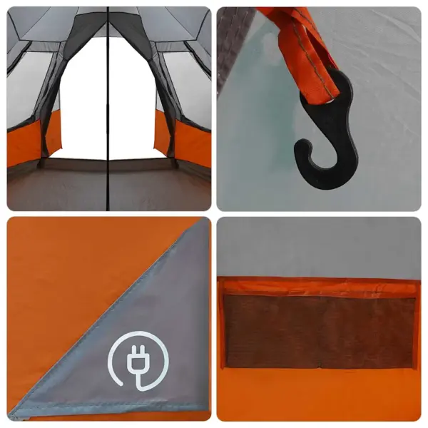 Pere teepee telk 5 inimesele, hall ja oranž, vettpidav 185T polüester, 545 x 450 x 295 cm – 12