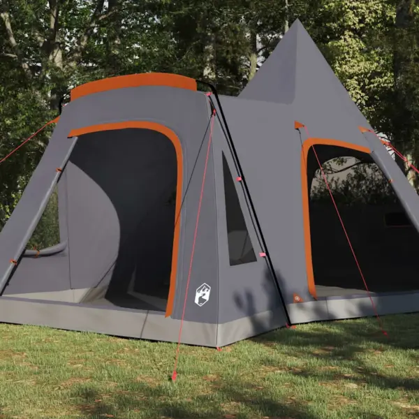 Pere teepee telk 5 inimesele, hall ja oranž, vettpidav 185T polüester, 545 x 450 x 295 cm – 3