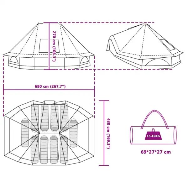 Pere tipi telk 10-le, sinine taft, E-pordi ja akendega, 680 x 430 x 270 cm – 12