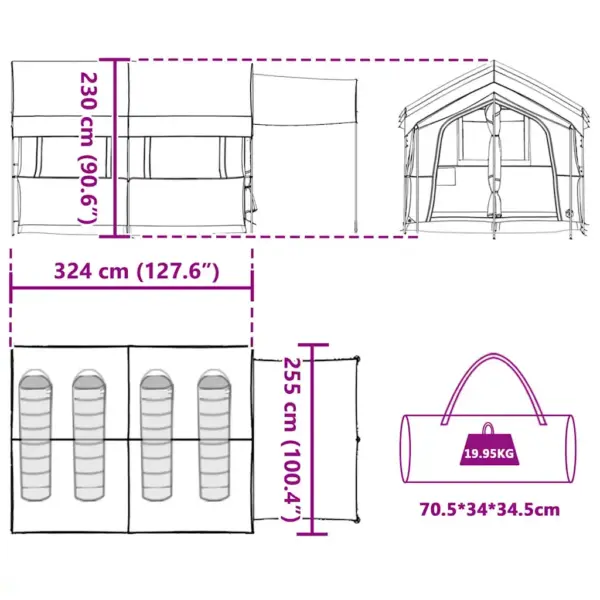 Peretelk 4-inimesele verandaga, hall ja oranž, 324 x 255 x 230 cm – 11