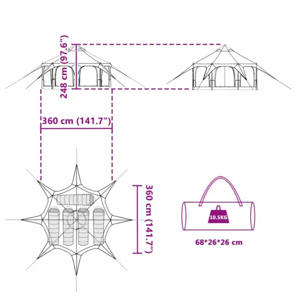 Peretelk 5 inimesele, sinine, 185T polüester, 360 x 360 x 248 cm – 12