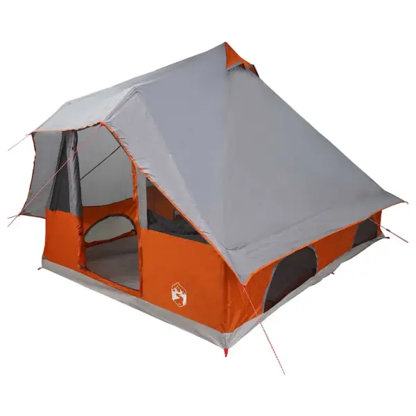 8-kohaline tipi-stiilis peretelk katusega, hall ja oranž, taft, 358 x 296 x 258 cm – 2