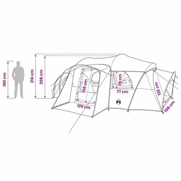 Peretelk tunnelkonstruktsiooniga vihmakattega, veekindel, hall/oranž, 10 inimesele, 580 x 307 x 208 cm – 12