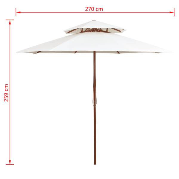 Puidust postiga kahekordse katusega päikesevari, kreemjasvalge, 270 x 270 cm – 6