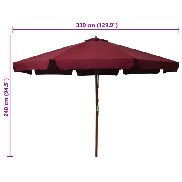 Päikesevari puidust postiga, veinipunane, 330 cm – 5