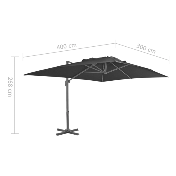 Rippuv aiapäikesevari alumiiniumpostiga, kallutatav ja 360° pöörlev, 400 x 300 cm, antratsiithall – 9
