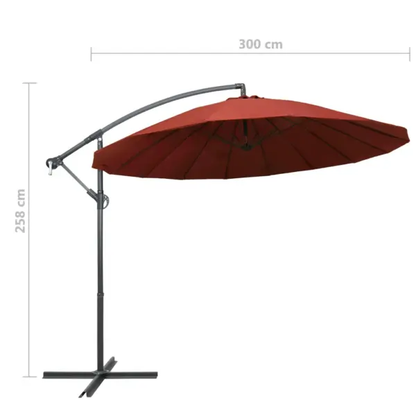 Rippuv päevavari ristalusega, terrakota polüester, 3 m alumiiniumist postiga - 9