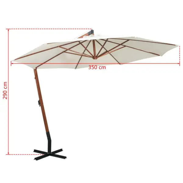 Rippuv päikesevari vändamehhanismiga, 350 cm, valge, okaspuidust post ja raudristalus - 9