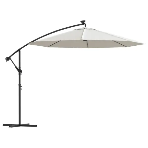 Rippuv päikesevari LED-tuledega, 300 cm, liivakarva, metallpostiga – 2