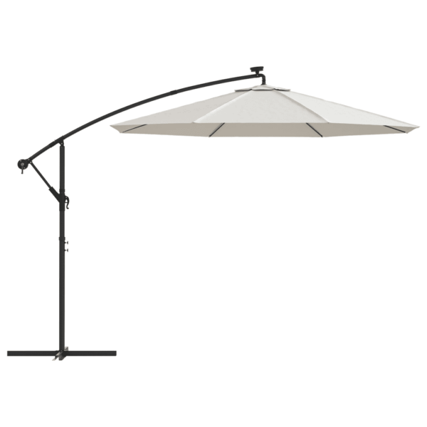 Rippuv päikesevari LED-tuledega, 300 cm, liivakarva, metallpostiga – 4