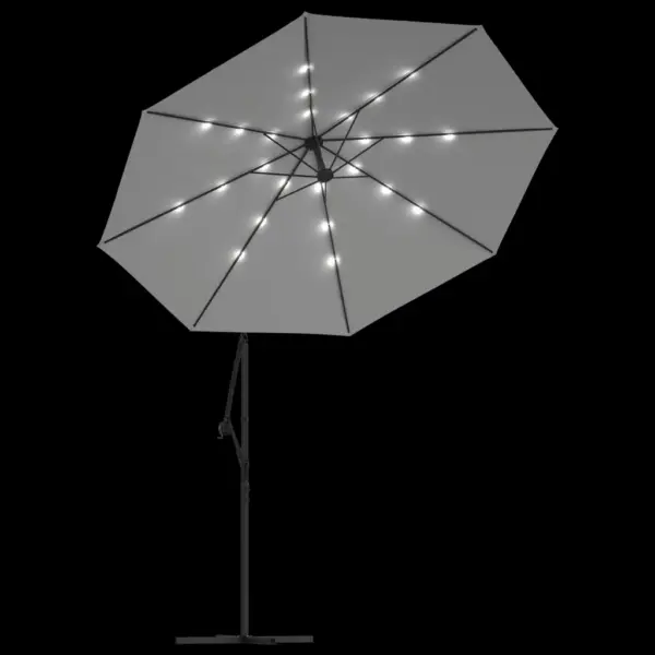 Rippuv päikesevari LED-tuledega, 300 cm, liivakarva, metallpostiga – 6