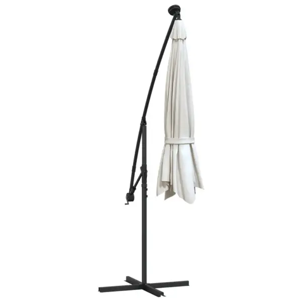 Rippuv päikesevari LED-tuledega, 300 cm, liivakarva, metallpostiga – 8