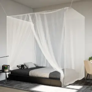 Rippuv ristkülikukujuline sääsevõrk voodile, valge, 220 x 150 x 180 cm