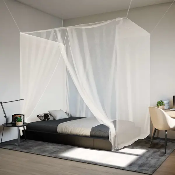 Rippuv sääsevõrk voodile, valge polüester, 156 võrgusilma, 220 x 180 x 180 cm – 3
