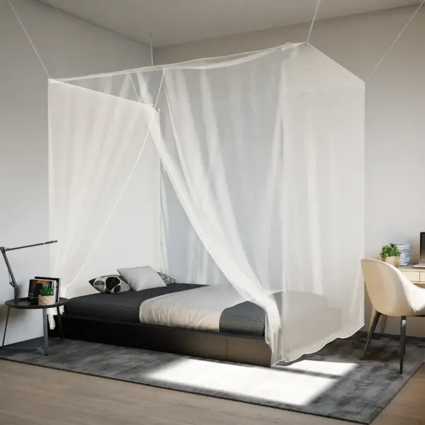 Rippuv voodisääsevõrk, valge, 156 võrgusilmaga, 220 x 200 x 210 cm – 3