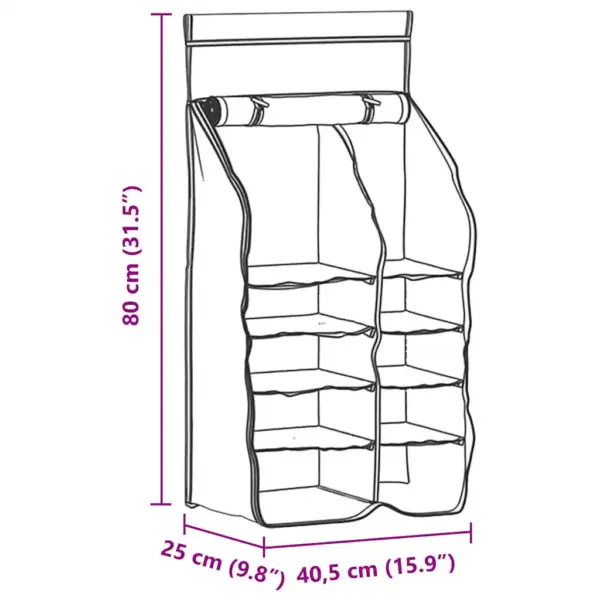 Rippuv telgi korraldaja 10 taskuga, must, Oxford-kangas, 40,5 x 25 x 80 cm – 13
