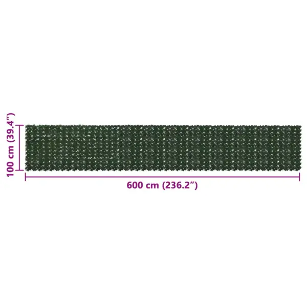 Rõdu privaatsusekraan kunstlehtedega, tumeroheline, 600 x 100 cm – 5