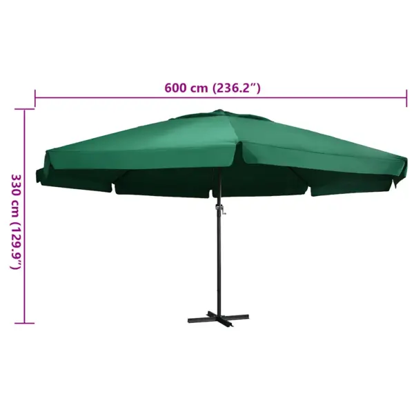 Roheline aia päikesevari alumiiniumpostiga, Ø 600 cm, ristalusega – 6