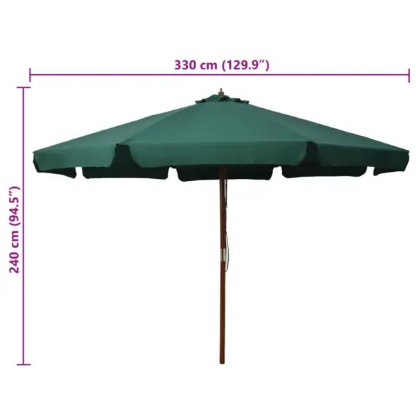 Roheline päikesevari puidust postiga, 330 cm – 5