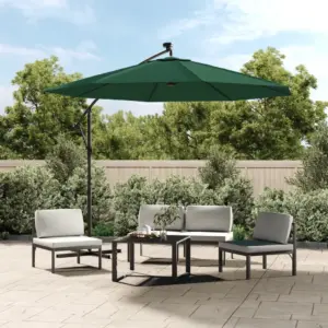 Rippuv päikesevari LED-valgustusega, roheline, 300 cm