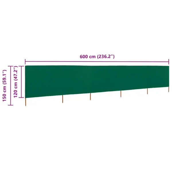 Roheline tuulekaitse sein 6 paneelist, mittekootud kangas ja puitpostid, 600 x 120 cm - 6