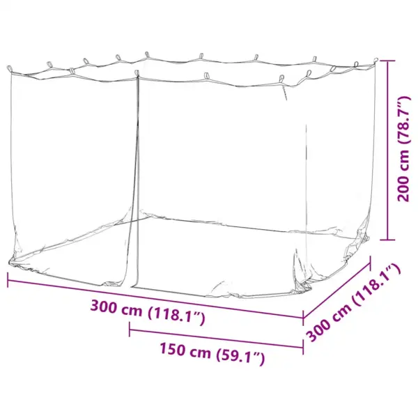 Ristkülikukujuline sääsevõrk paviljonile, tõmblukuga ava, valge, 300 x 300 x 200 cm – 9