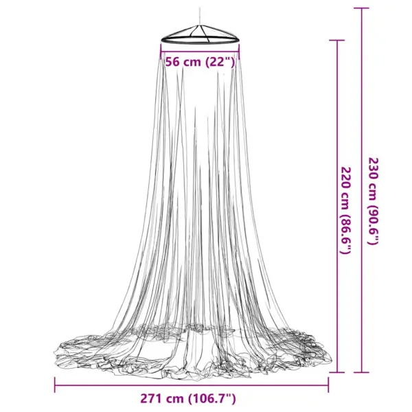 Valge sääsevõrk voodile, polüester, A-kujuline, rõnga läbimõõt 56 cm, kõrgus 220 cm, sobib 140–160 cm voodile – 7