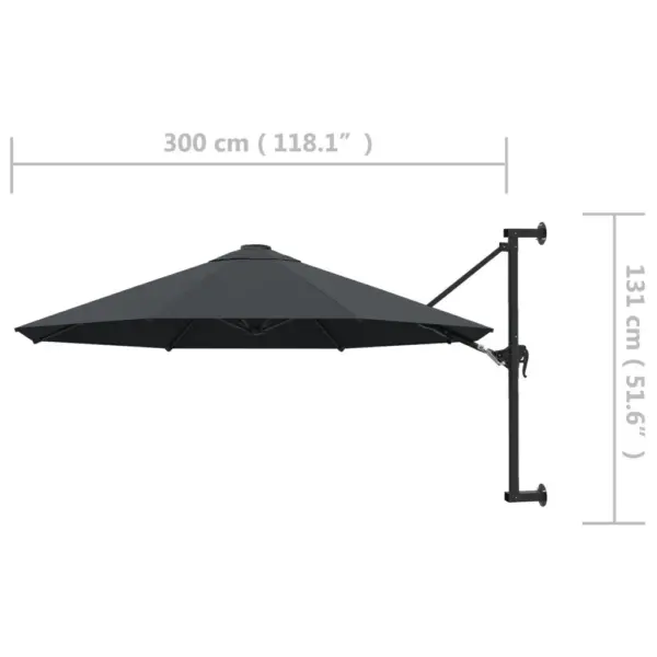 Seinale kinnitatav metallpostiga päikesevari vändasüsteemiga, antratsiithall, 300 cm - 8