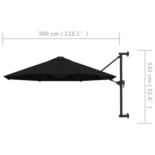Seinale kinnitatav päikesevari vändasüsteemiga, 300 cm, must, kangast ja metallist - 8