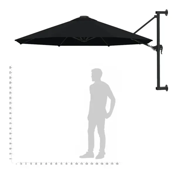 Seinale kinnitatav päikesevari vändasüsteemiga, 300 cm, must, kangast ja metallist - 9