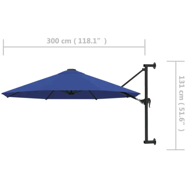 Seinale kinnitatav sinine päikesevari vändasüsteemiga, metallpost, 300 cm – 8