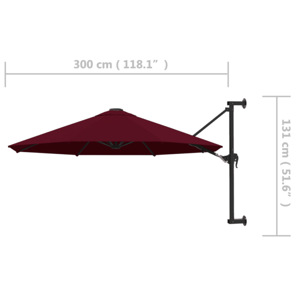 Seinale kinnitatav päikesevari vändasüsteemiga, veinipunane, 300 cm metallpostiga – 8