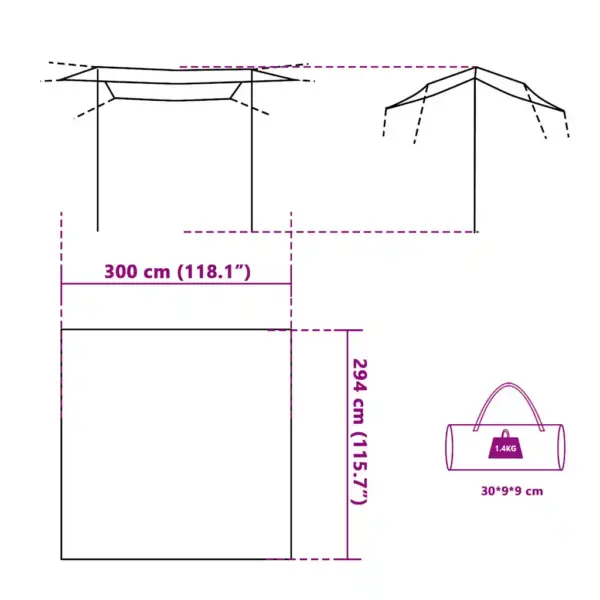Matka tuulevari, sinine, veekindel 210D Oxford kangas, 300 x 294 cm, kandekotiga – 9
