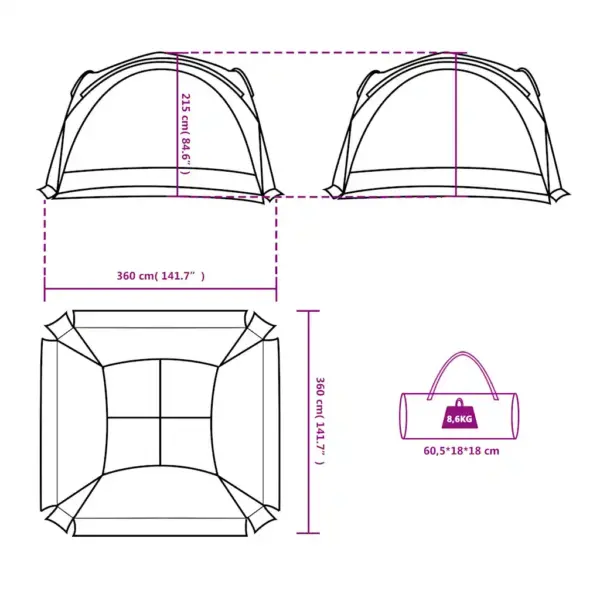 Veekindel sinine peotelk sääsevõrguga, 360 x 360 x 215 cm – 10