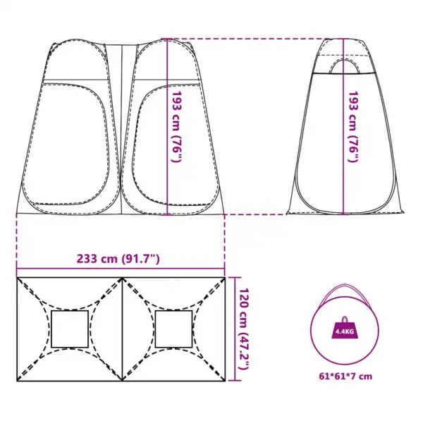 Sinine veekindel pop-up privaatsustelk tualetiks ja riiete vahetamiseks, 233 x 120 x 193 cm – 12