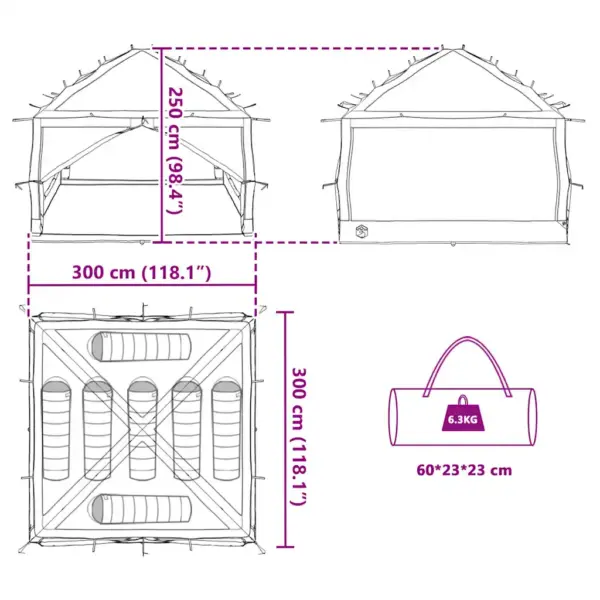 Sisetelk 7 inimesele, sinine-hall, 300 x 300 x 250 cm, 185T polüester – 11