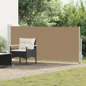 Sissetõmmatav külgvarikatus terrassile, pruunikashall polüester, terasraam, 500 x 140 cm