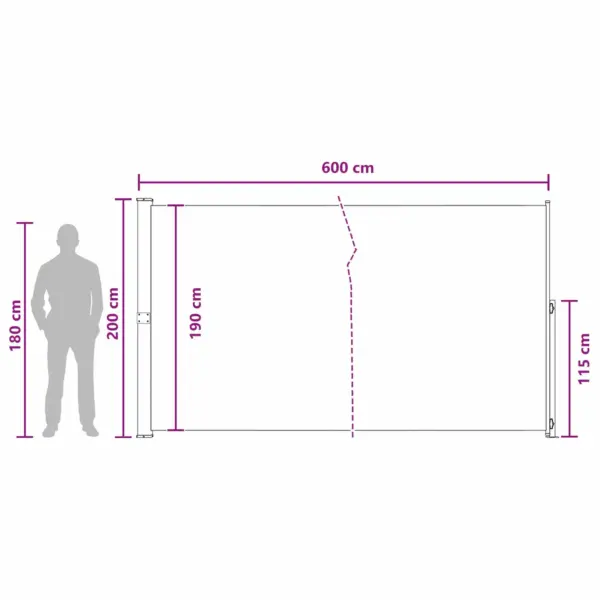 Sissetõmmatav külgvarikatus privaatsuse ja päiksekaitsega, antratsiit, polüester, 600 x 200 cm – 7