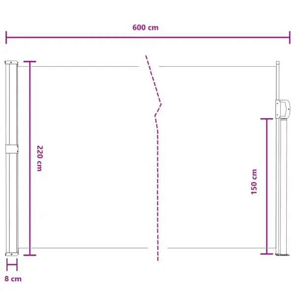 Sissetõmmatav külgvarikatus privaatsuse ja tuulekaitsega, liivakarva polüester, 600 x 220 cm – 8