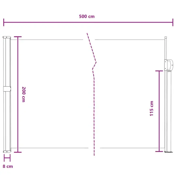 Sissetõmmatav külgvarikatus privaatsuse ja tuulekaitsega, liivakarva polüester, terasraam, 500 x 200 cm – 8