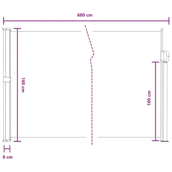 Sissetõmmatav külgvarikatus privaatsuse ja tuulekaitsega, liivakarva, 600 x 160 cm – 8