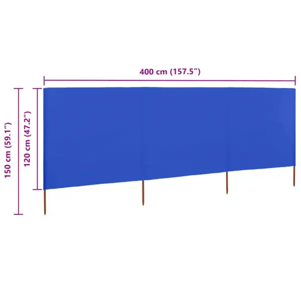 Tuulekaitse sein 3 paneelist, mittekootud kangas, taevasinine, 400 x 120 cm - 6