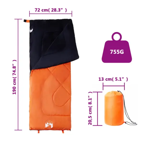 Täiskasvanute 3 hooaja magamiskott matkamiseks, oranž/must, 190 x 72 cm – 5