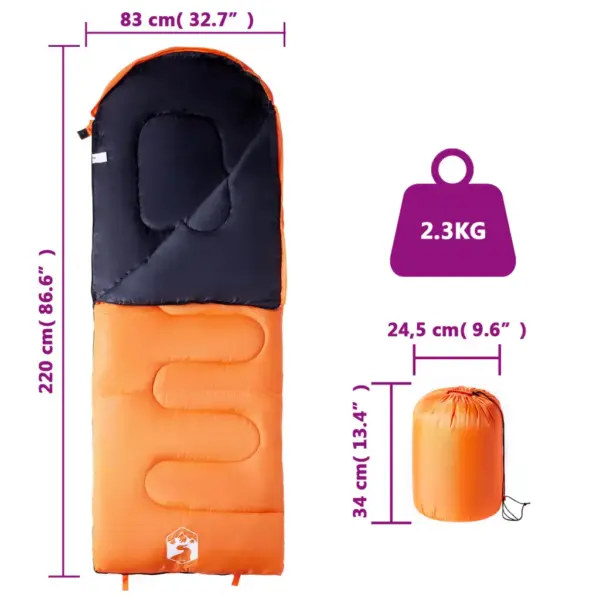 Täiskasvanute magamiskott matkamiseks, oranž-must, 3–4 hooaega, 0–10 °C, 220 x 83 cm – 5