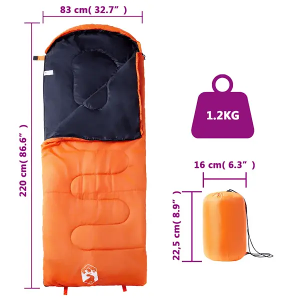 Täiskasvanute magamiskott matkamiseks, oranž-must, 3–4 hooajaks, 220 x 83 cm – 5