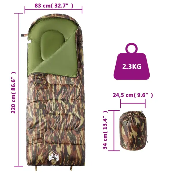 Täiskasvanute kamuflaaž magamiskott matkamiseks, 3–4 hooajaks, 220 x 83 cm – 5