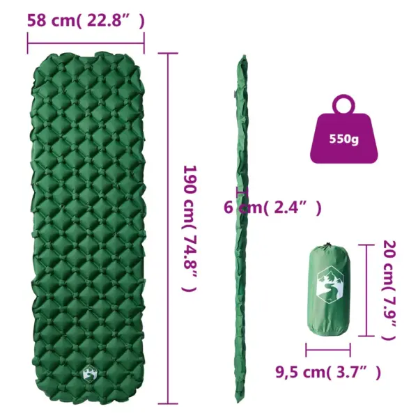 Täispuhutav matkamadrats 1 inimesele, roheline, 190 x 58 x 6 cm, TPU-kattega 40D nailon – 6