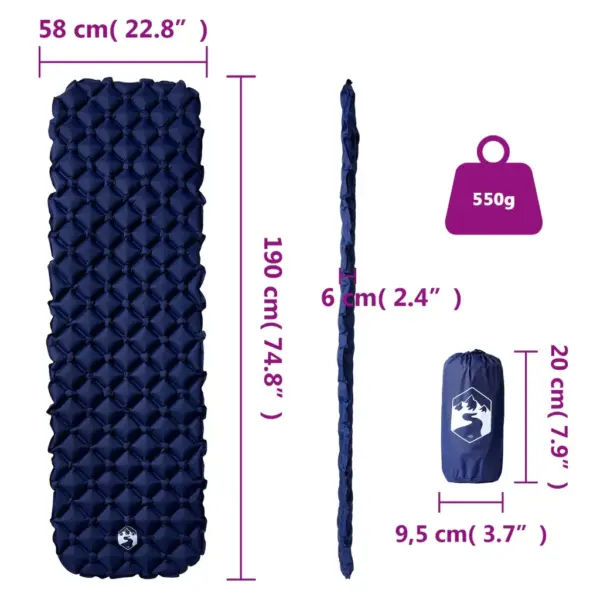 Täispuhutav matkamadrats 1-le, TPU-kattega nailon, tumesinine, 190 x 58 x 6 cm – 6
