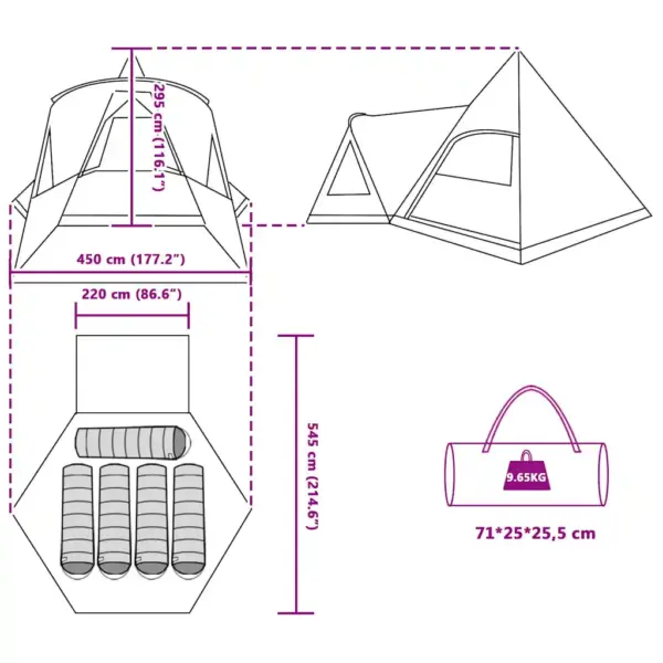 Teepee peretelk 5-le, sinine, vettpidav ja UV-kaitsega 185T polüester, 545 x 450 x 295 cm – 13