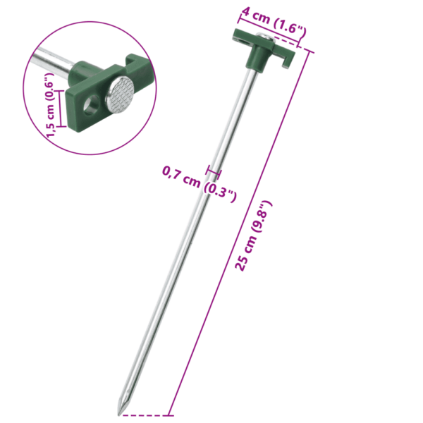 Tsingitud terasest telgivaiad konksu ja aasaga, 25 cm, 12 tk - 6
